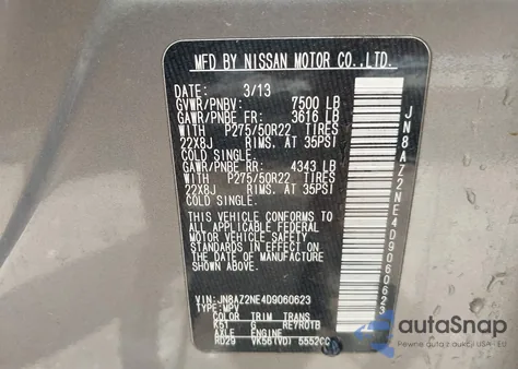 2013 Infiniti Qx56 из США, поврежденный, VIN JN8AZ2NE4D9060623